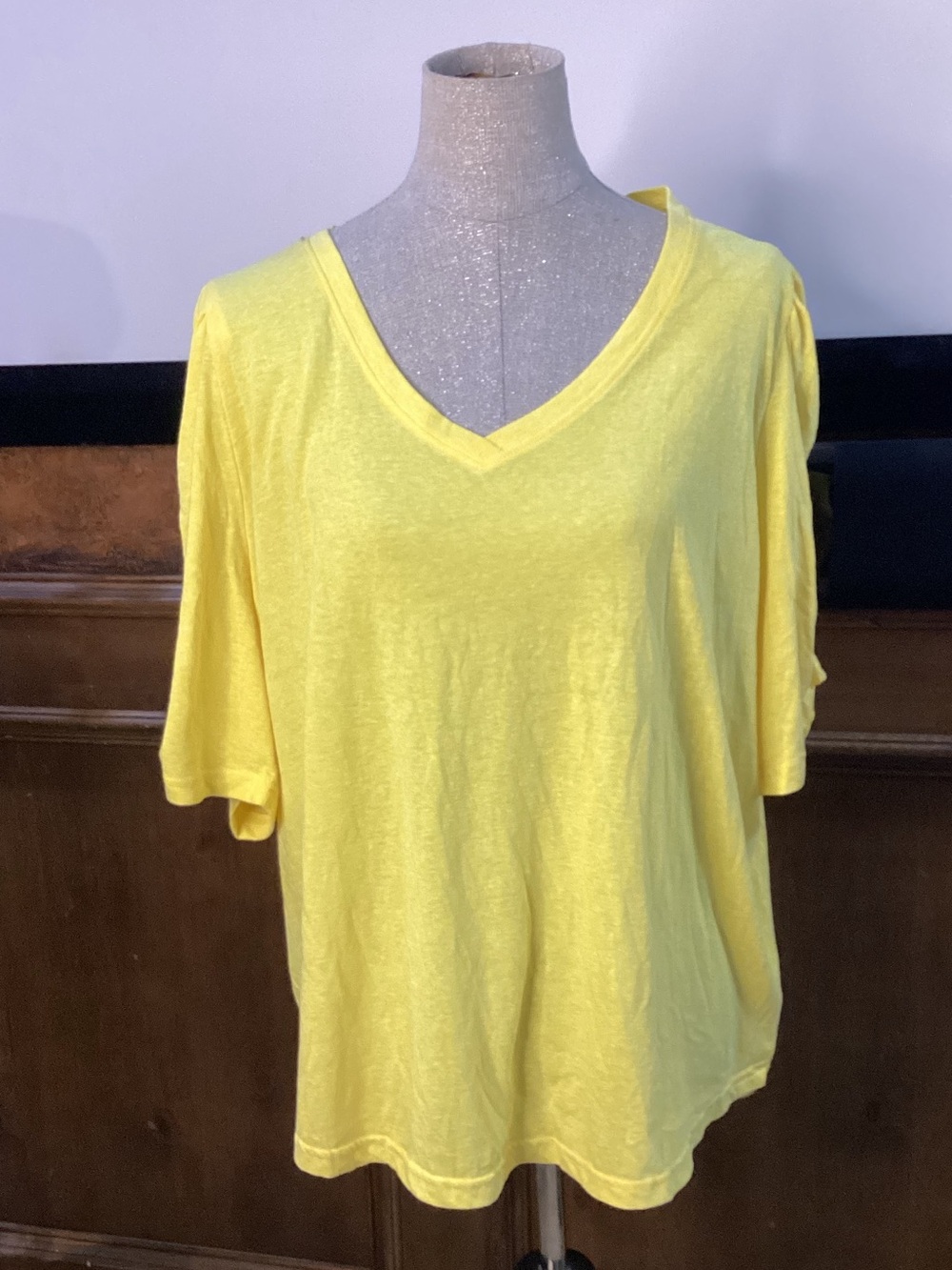 NWT SIZE 3X Democracy Bright Yellow V-Neck Short Sleeve Tee